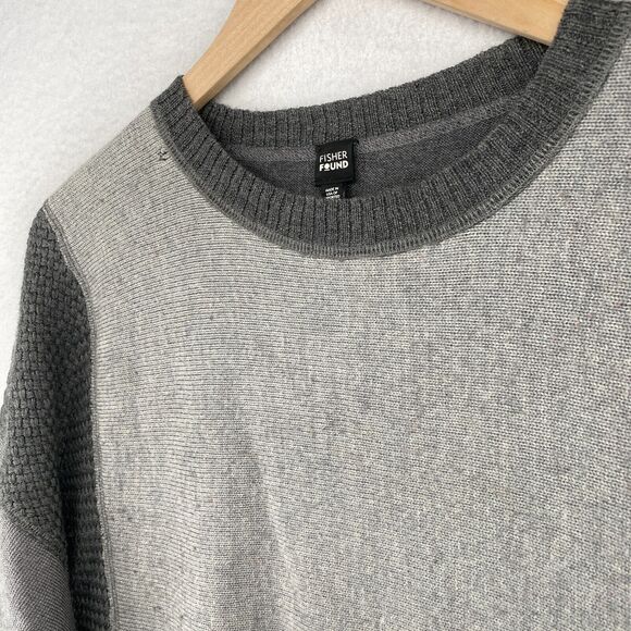 FISHER FOUND Sweater S EILEEN FISHER Patchwork Crafted Jumper Crochet Gray USA - Picture 4 of 13